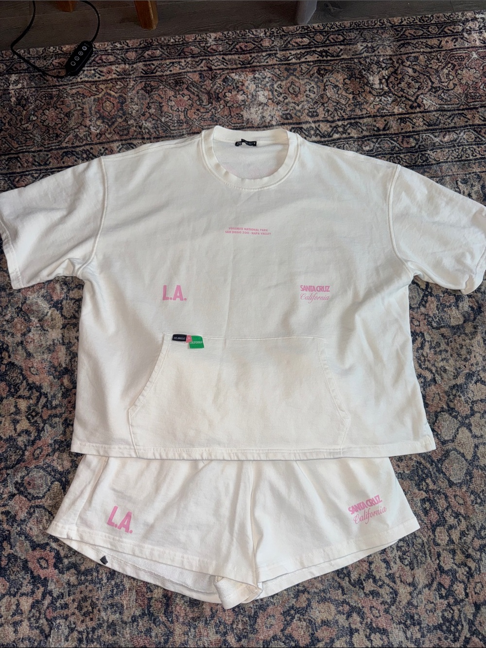 Zara Women’s Cotton Sweat Tee & Shorts Set with Pink Accents